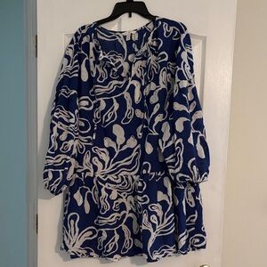 H&M Navy and Cream Long Sleeve Dress